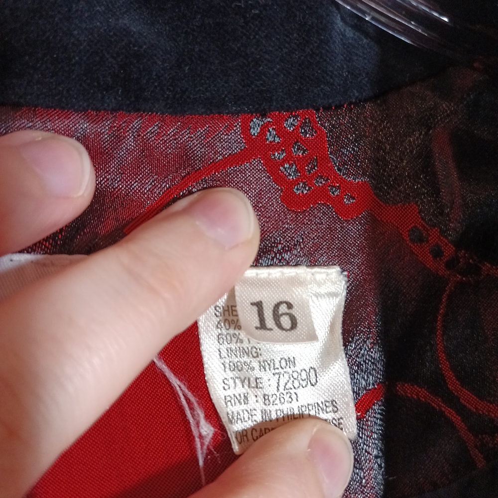 Newport News Vintage Floral Red and Black Women's Blazer Smoking Jacket Size XL - Picture 5 of 8